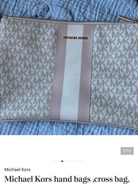 Michael Kors Pink and White Striped Pouch with Logo Trim and Michael kors purse.